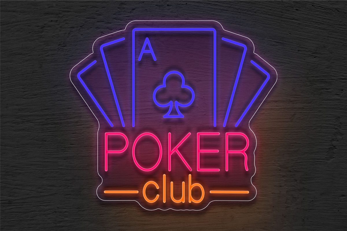 &quot;Poker Club&quot; with Cards Glass LED Neon Sign