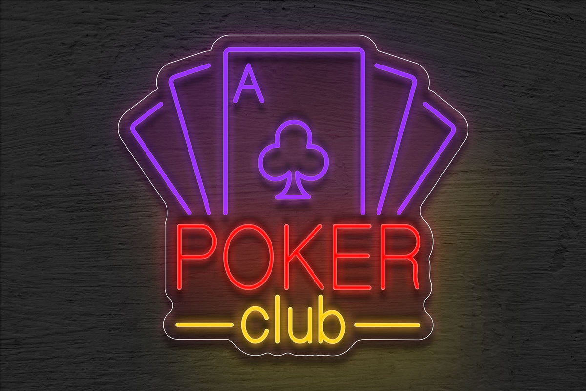 &quot;Poker Club&quot; with Cards Glass LED Neon Sign
