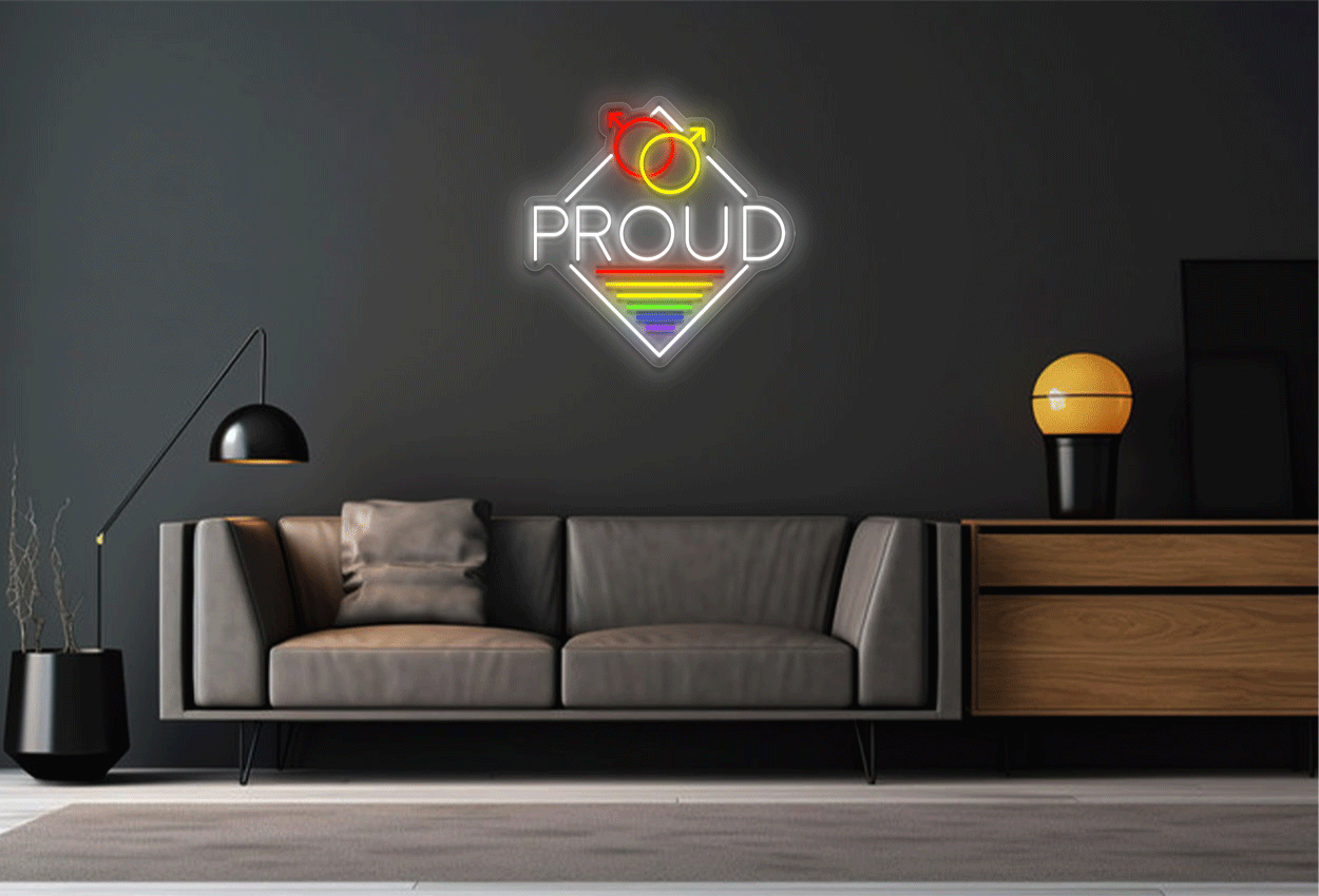 Proud with Diamond Border and Gender Logo LED Neon Sign