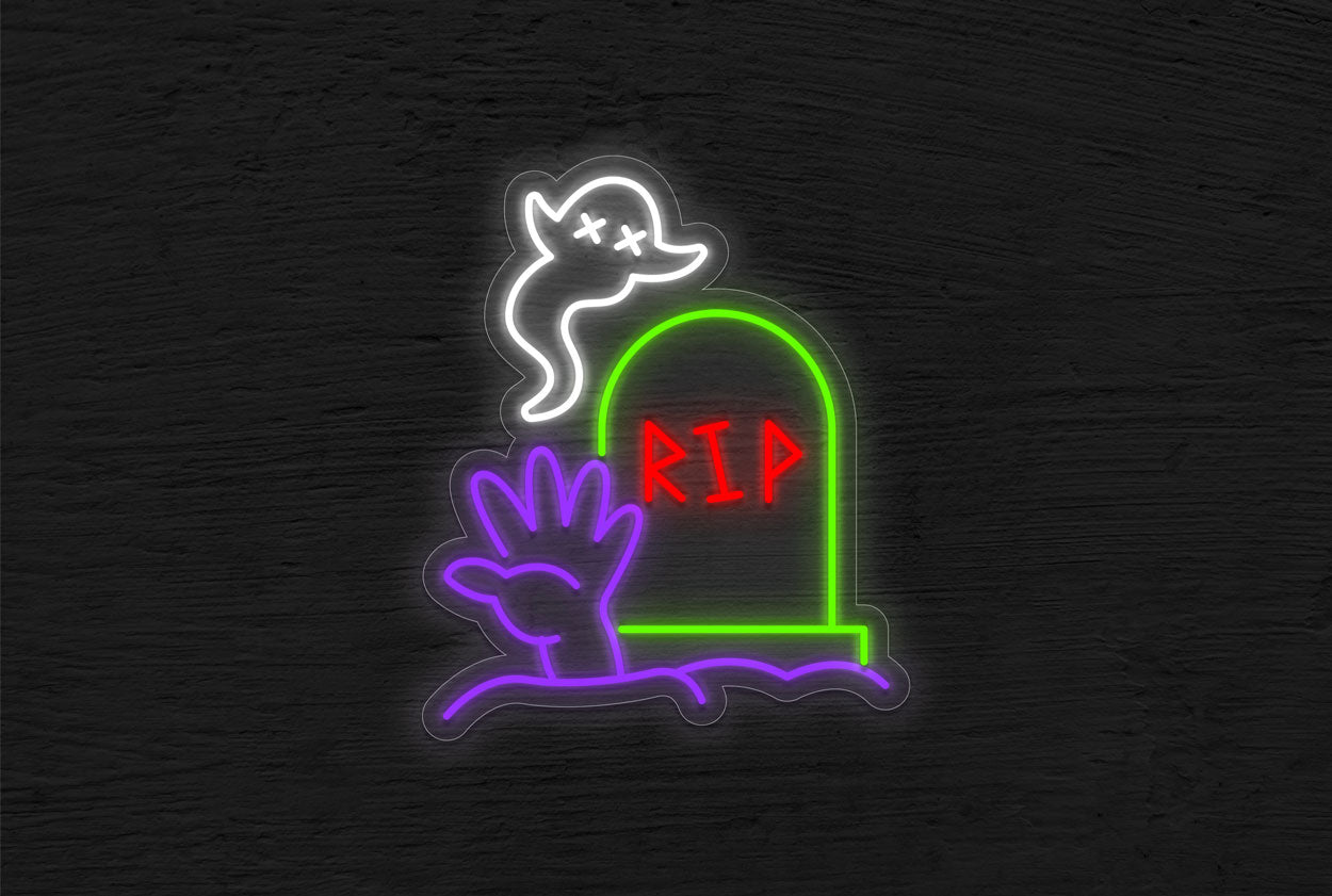 Musical Rip Sign Buy RIP Tombstone with Hand and Ghost LED Neon Sign | Best Selling Neon ...