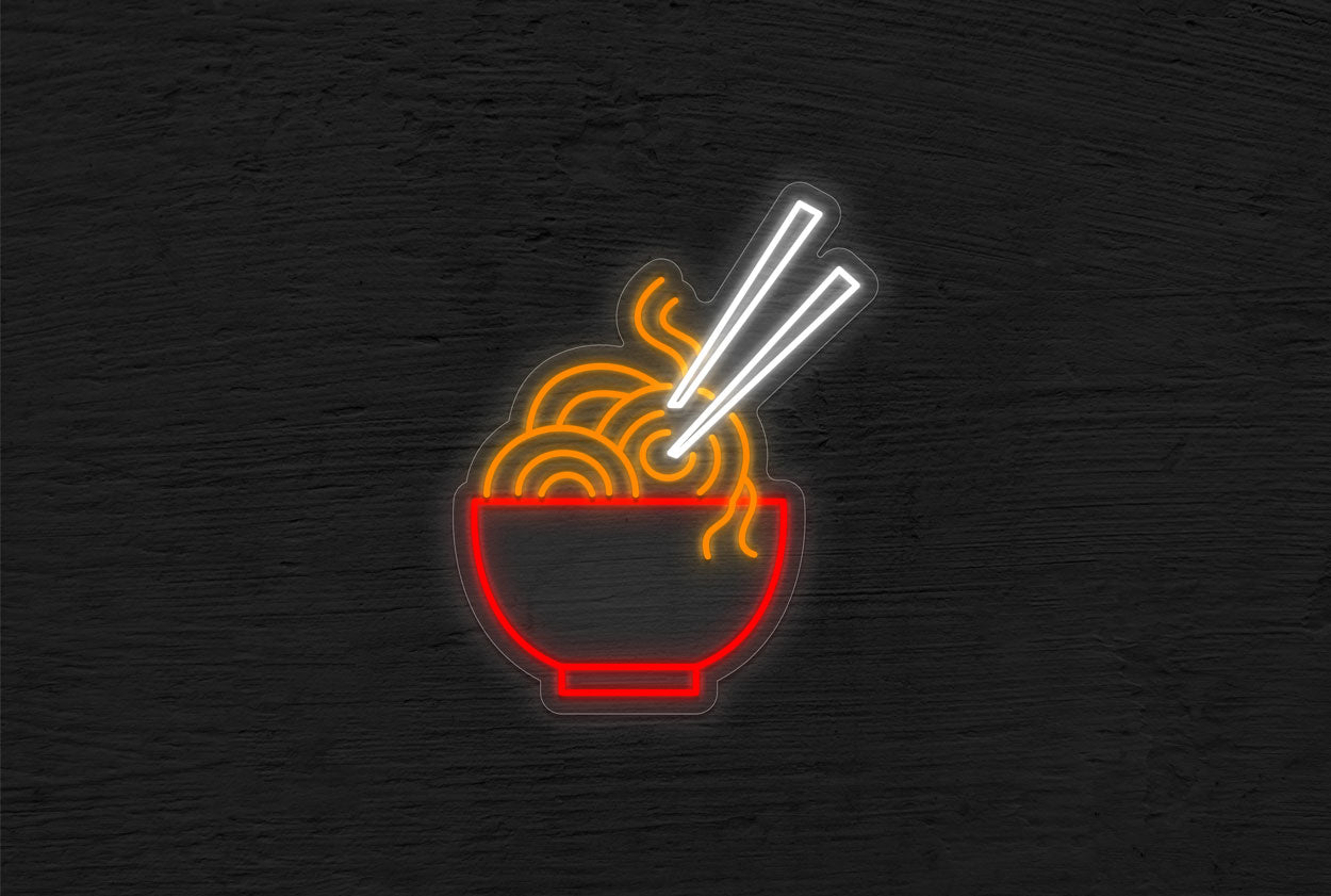 Noodles with Chopstick in a Bowl Version 2 LED Neon Sign