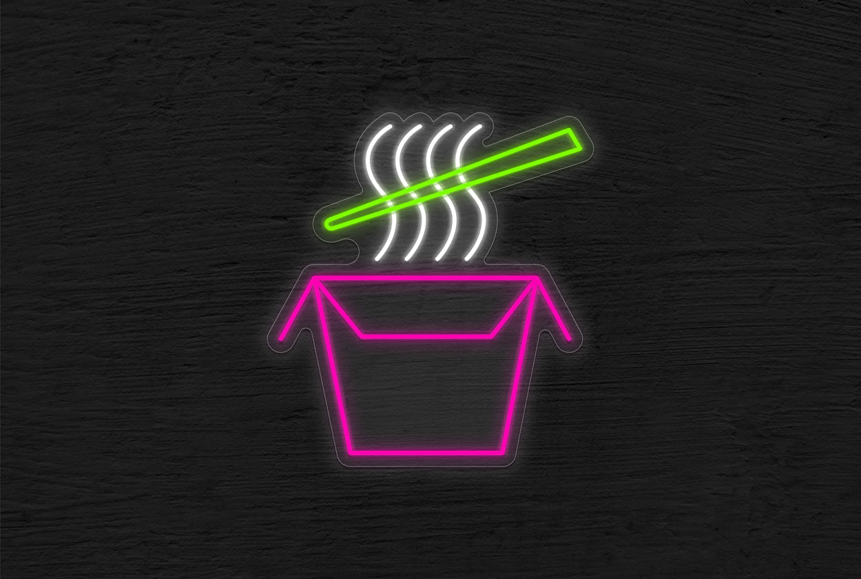 Noodles with Chopstick in a Box LED Neon Sign