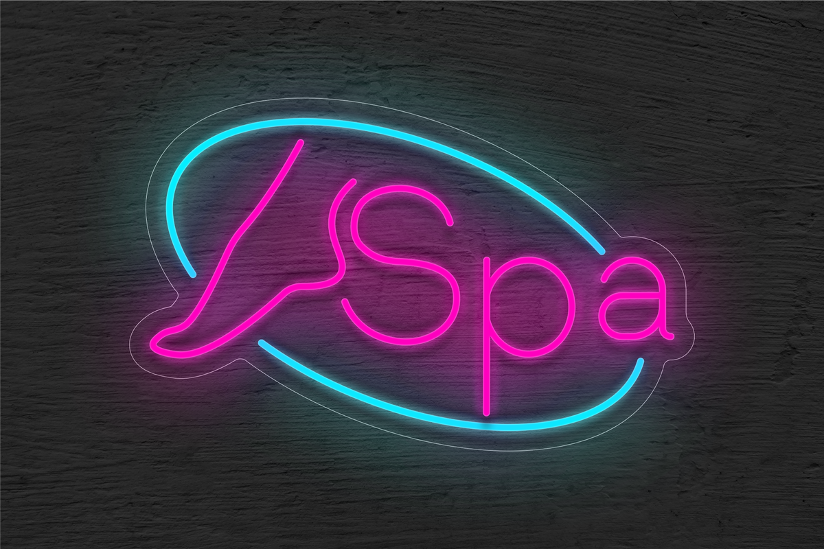 Foot &quot;Spa&quot; with Border LED Neon Sign