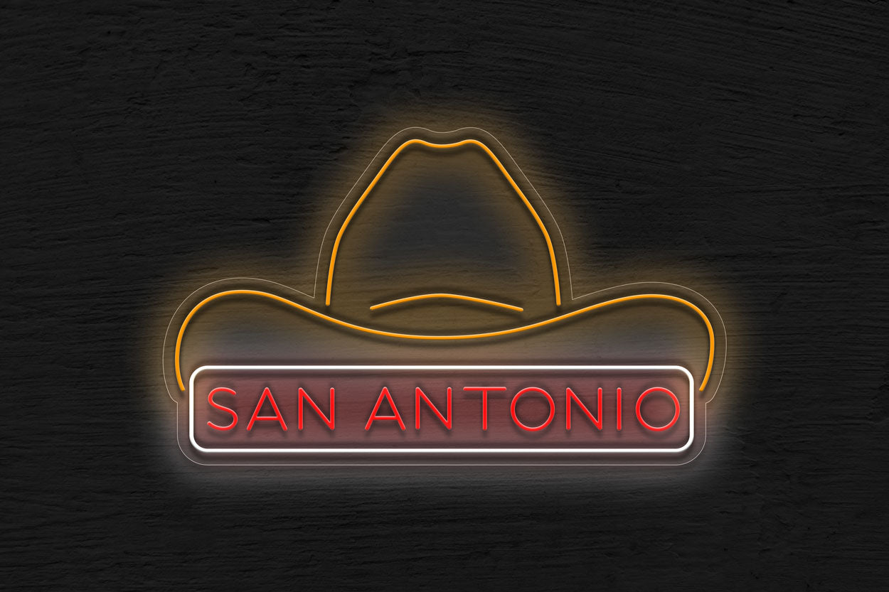 San Antonio With Cowboy Hat LED Neon Sign