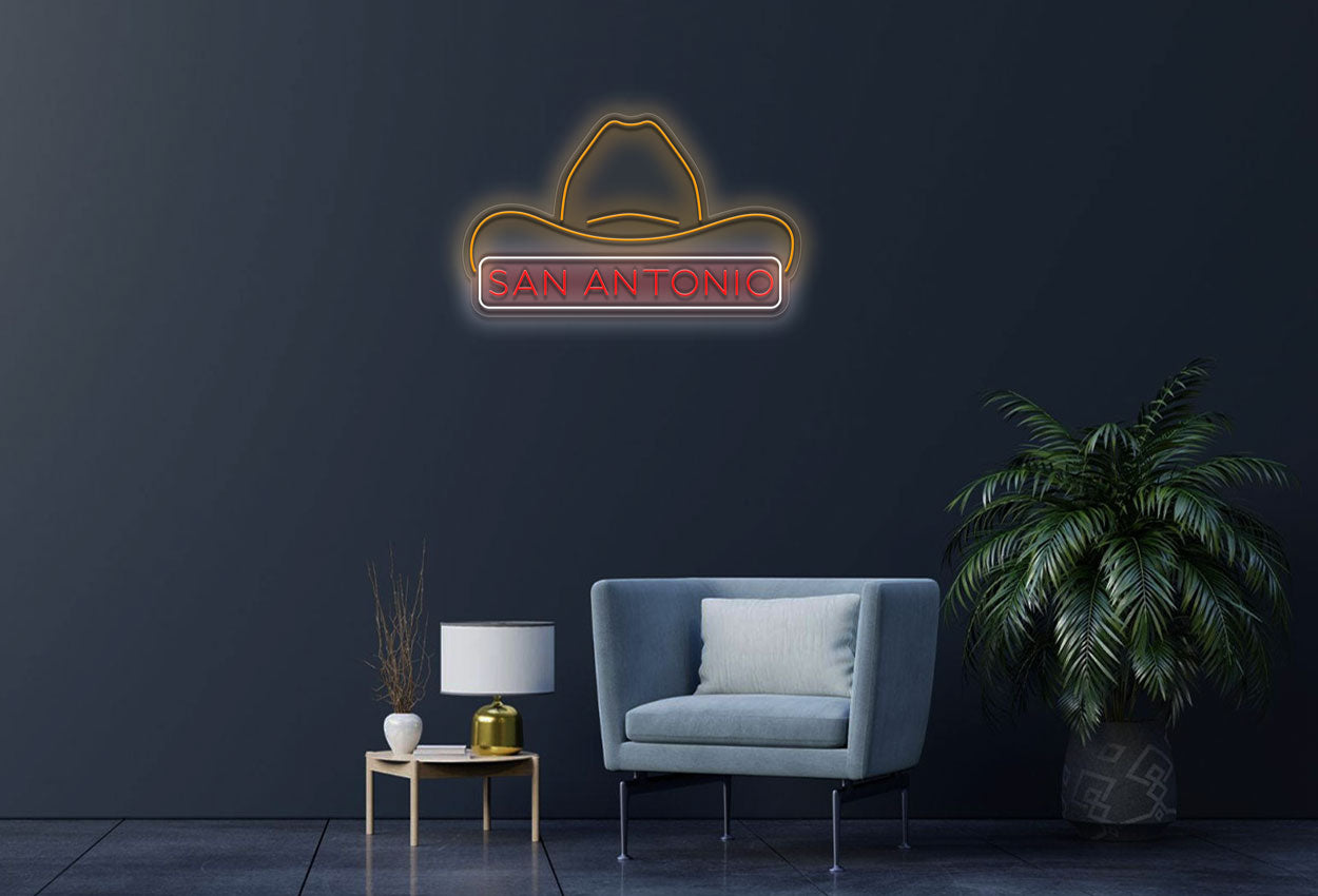 San Antonio With Cowboy Hat LED Neon Sign