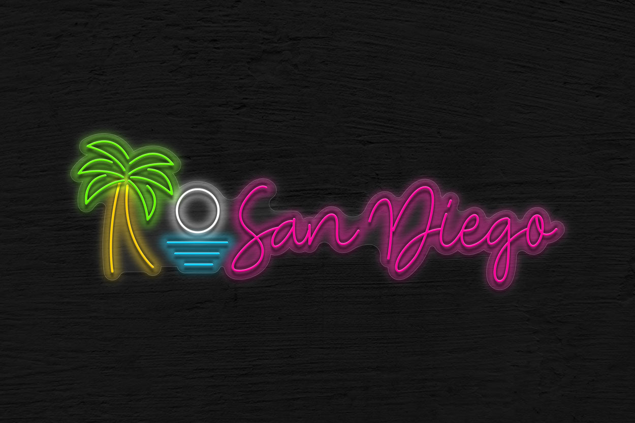 San Diego With Sun And Palm Tree LED Neon Sign