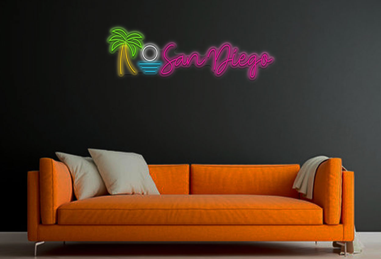 San Diego With Sun And Palm Tree LED Neon Sign
