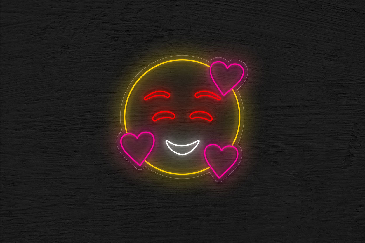 Smiley Emoji with three heart LED Neon Sign