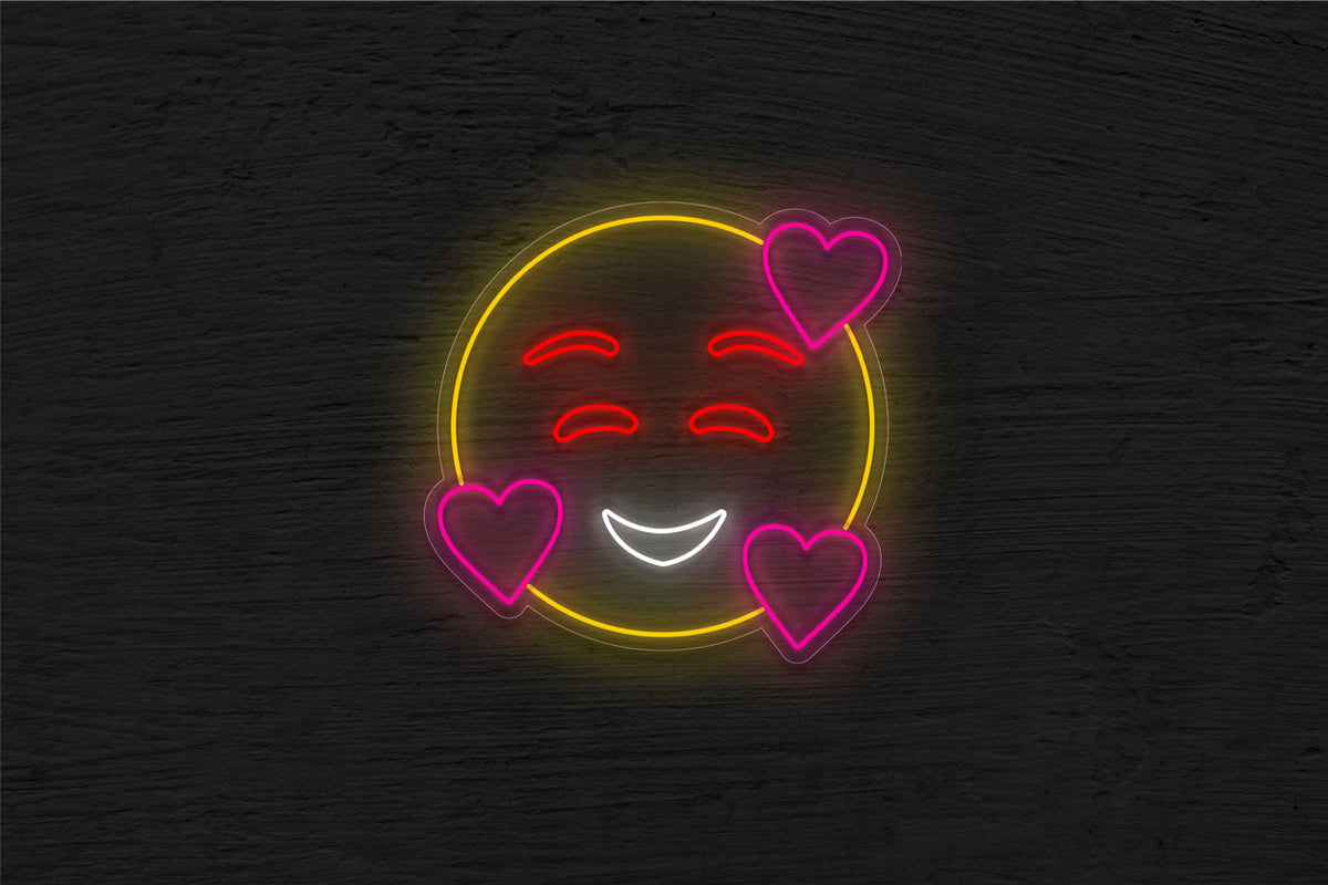 Smiley Emoji with three heart LED Neon Sign