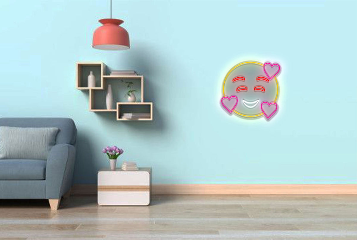 Smiley Emoji with three heart LED Neon Sign
