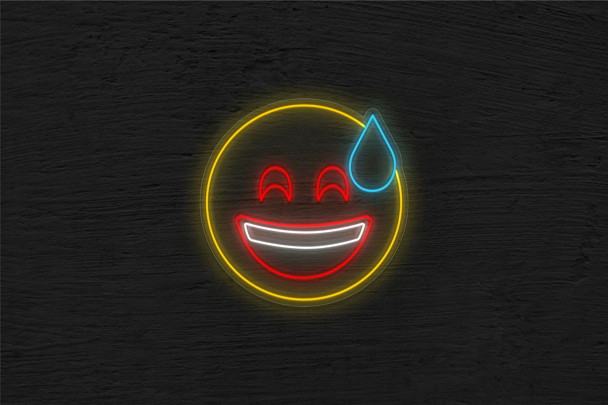 Smiling face with cold  sweat Emoji LED Neon Sign