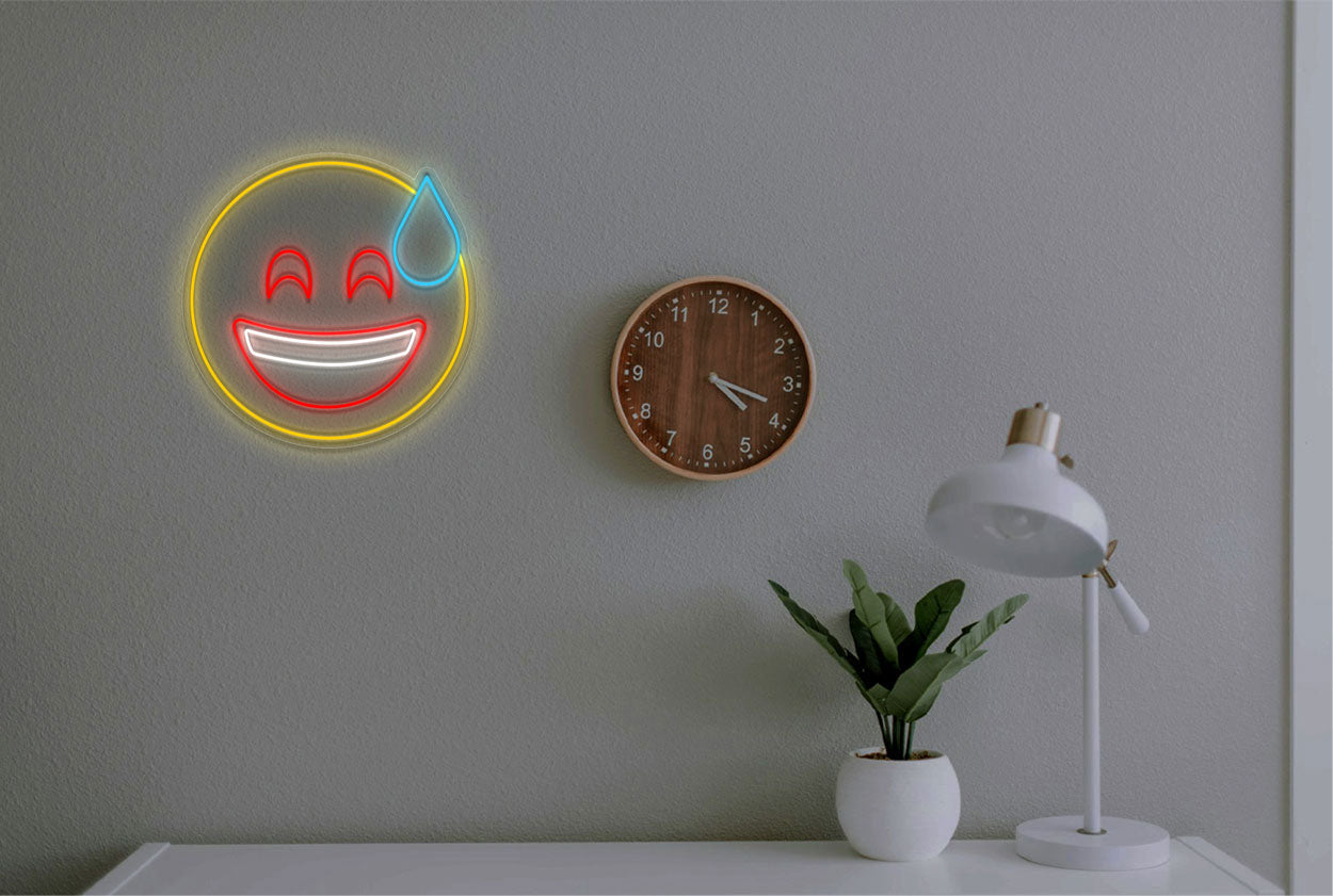 Smiling face with cold  sweat Emoji LED Neon Sign