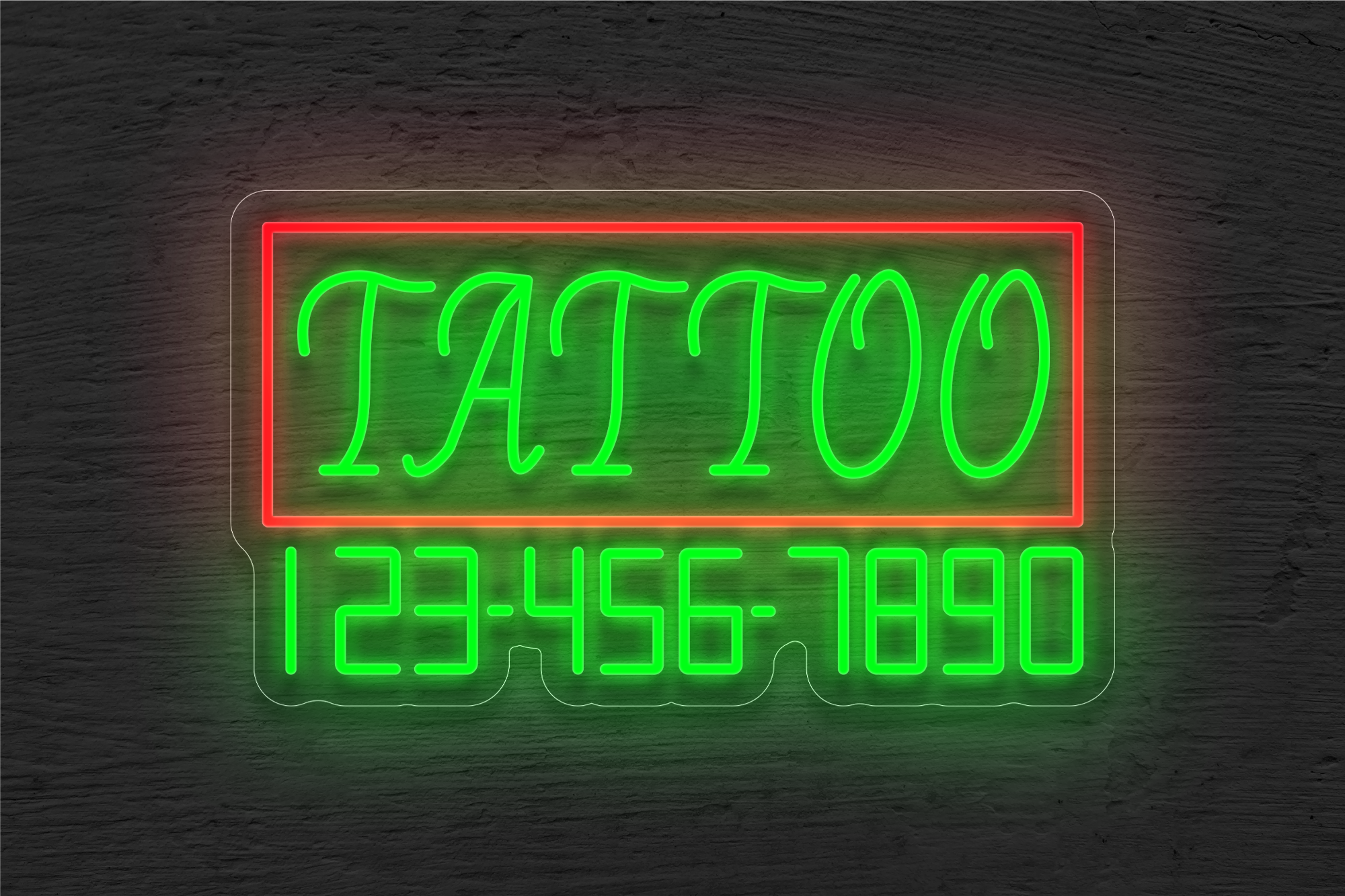 "Tattoo" with Border and Phone Number LED Neon Sign