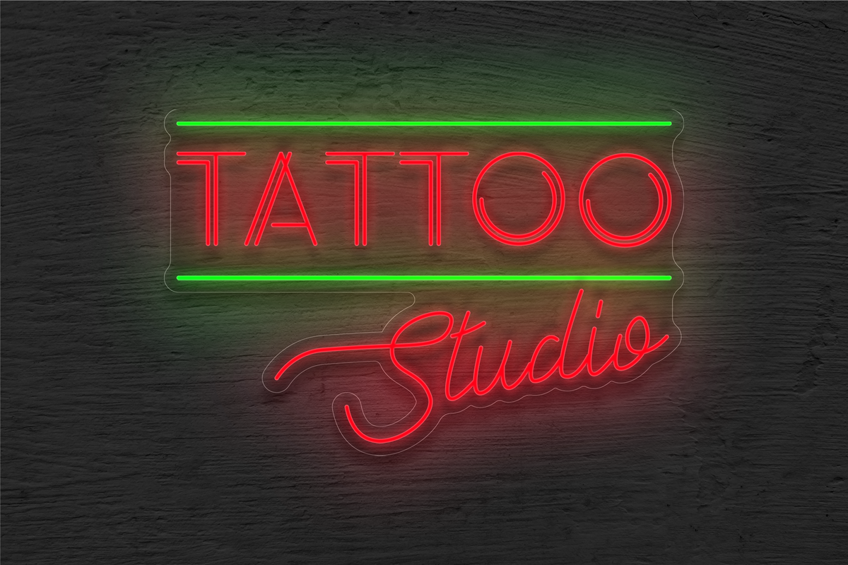 &quot;Tattoo Studio&quot; with 2 Lines LED Neon Sign
