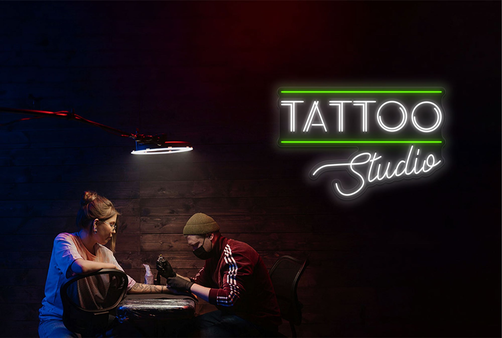 "Tattoo Studio" with 2 Lines LED Neon Sign