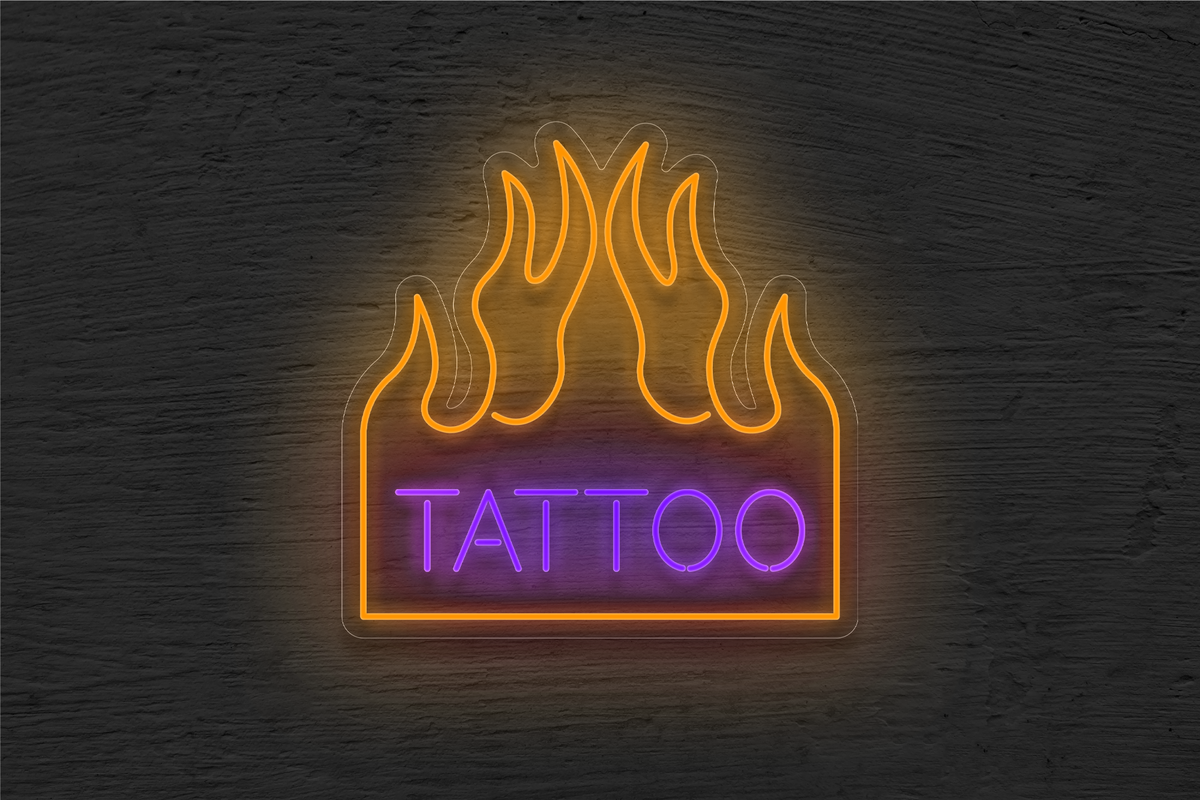 &quot;Tattoo&quot; with Fire Border LED Neon Sign