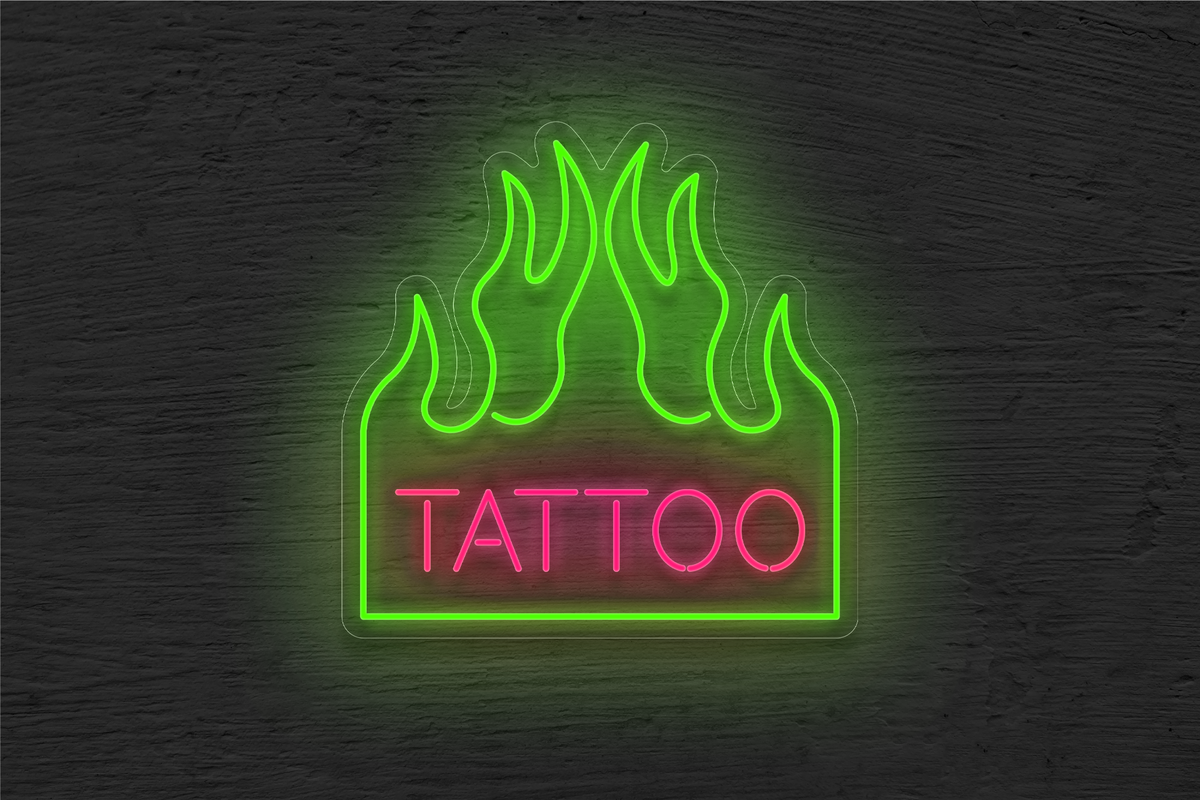 &quot;Tattoo&quot; with Fire Border LED Neon Sign