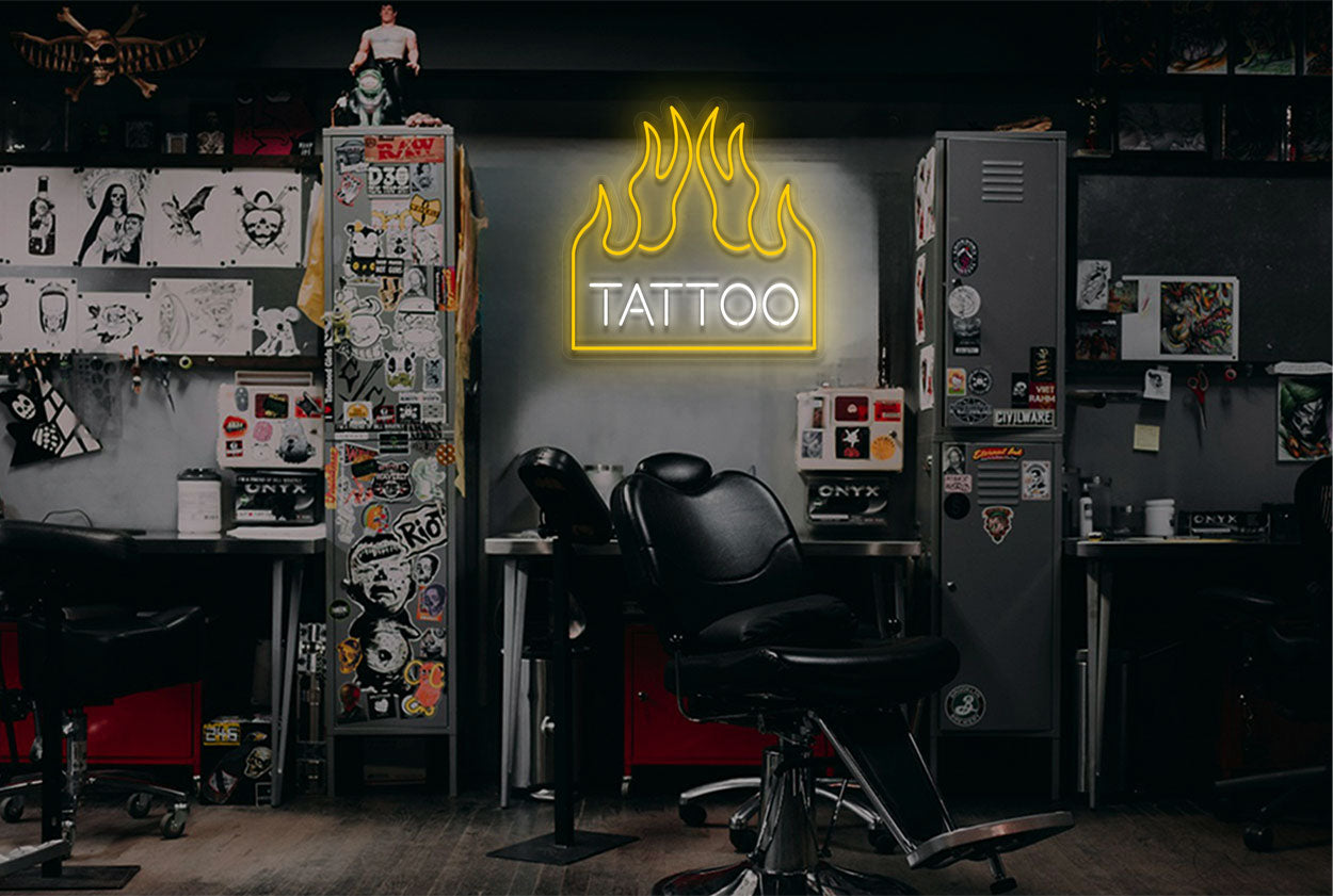 "Tattoo" with Fire Border LED Neon Sign