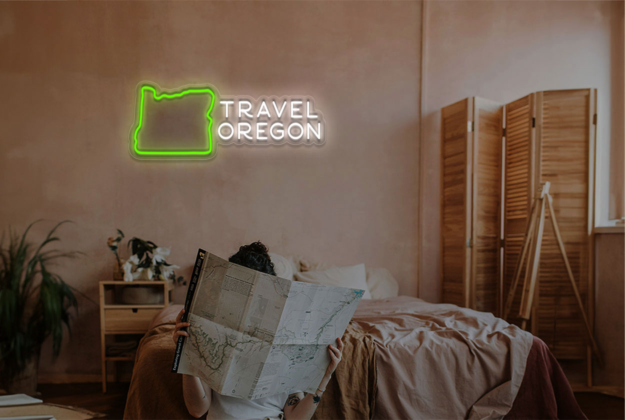 Map and Travel Oregon LED Neon Sign