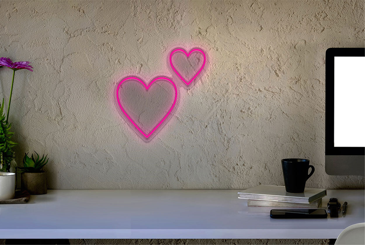 Two pink heart Emoji LED Neon Sign