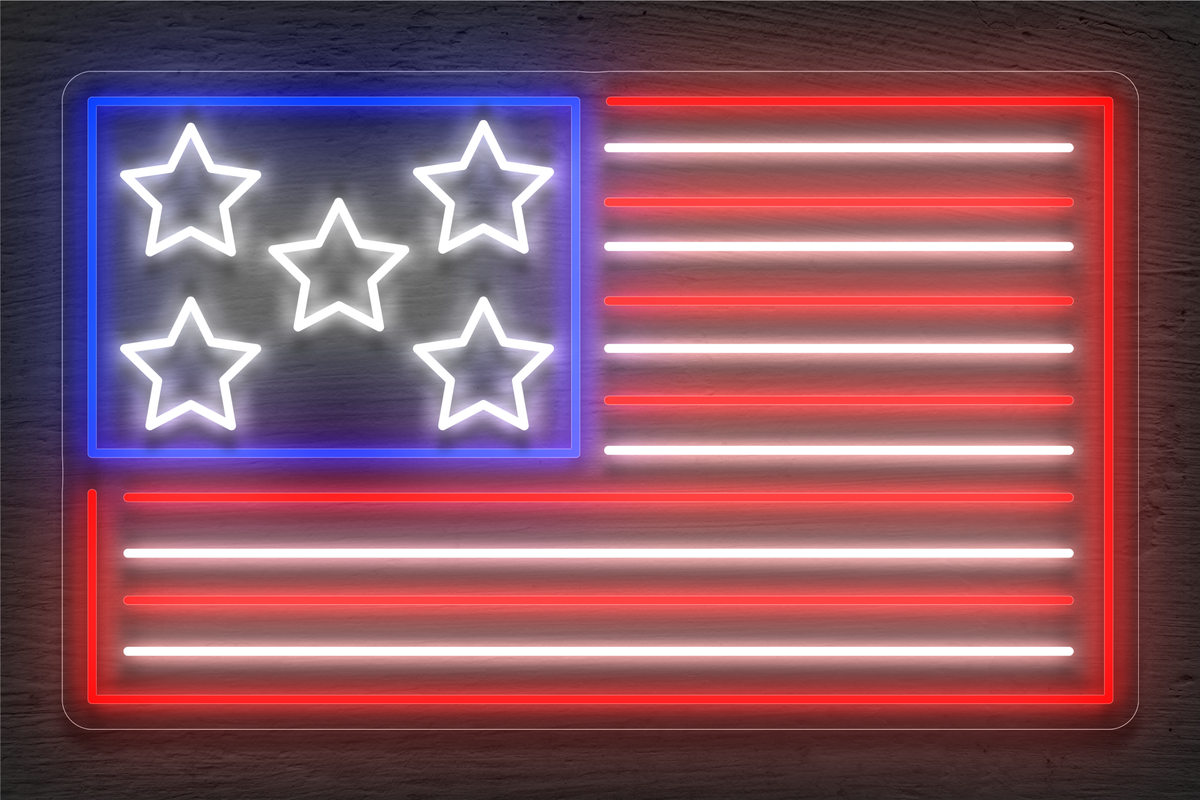 &quot;USA&quot; Flag with 5 Stars LED Neon Sign