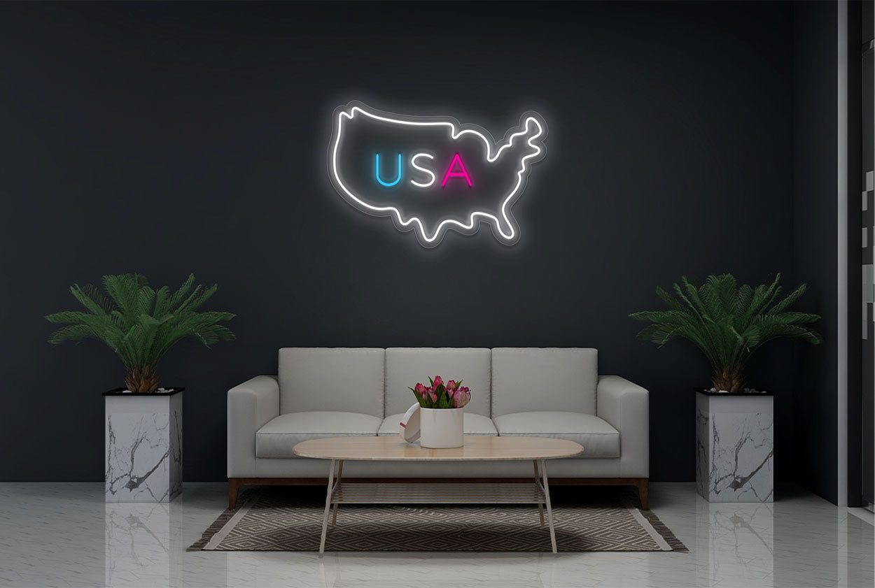 "USA" inside Map Border LED Neon Sign