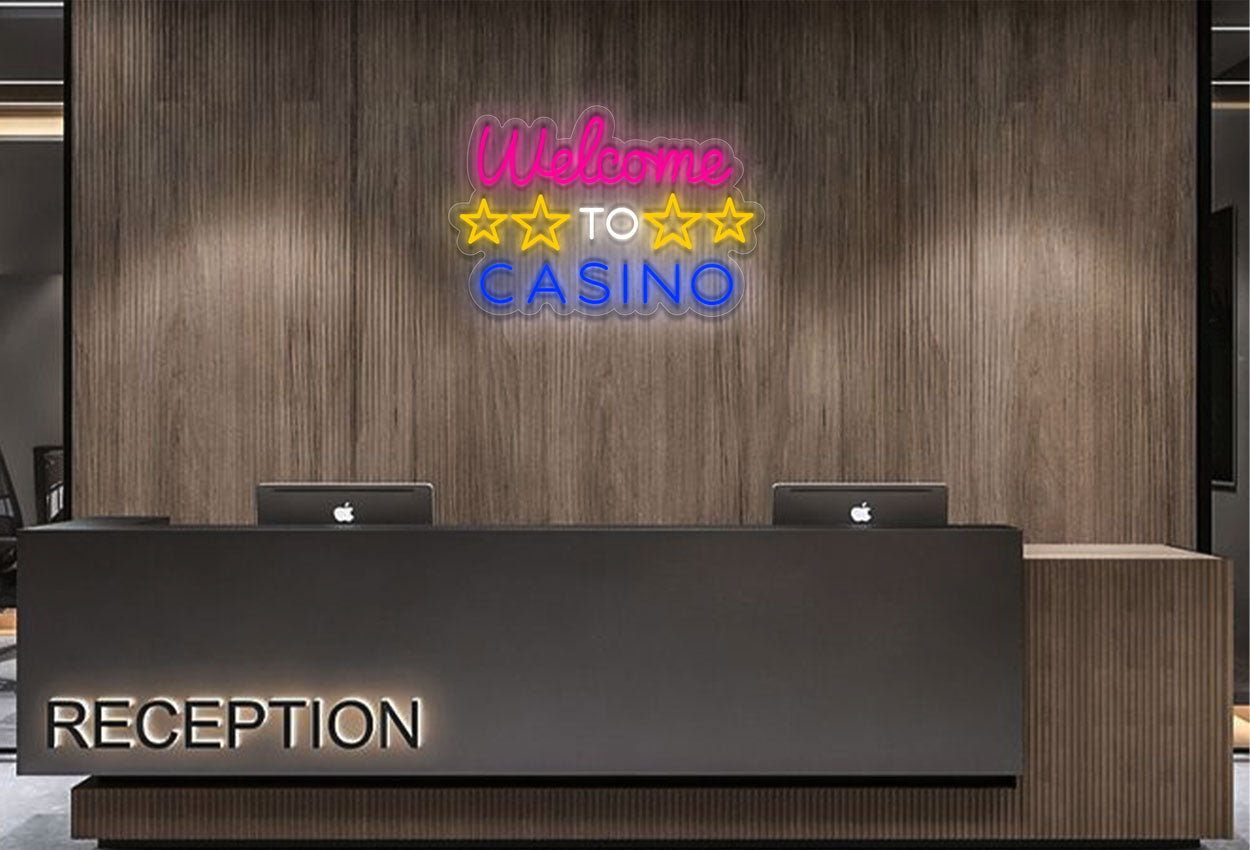 Welcome to Casino with 4 Stars LED Neon Sign