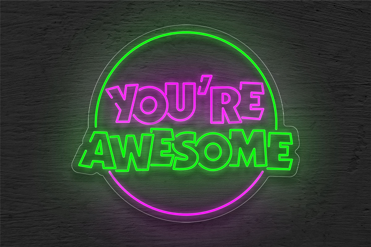 &quot;You&#39;re Awesome&quot; with Circle Border LED Neon Sign