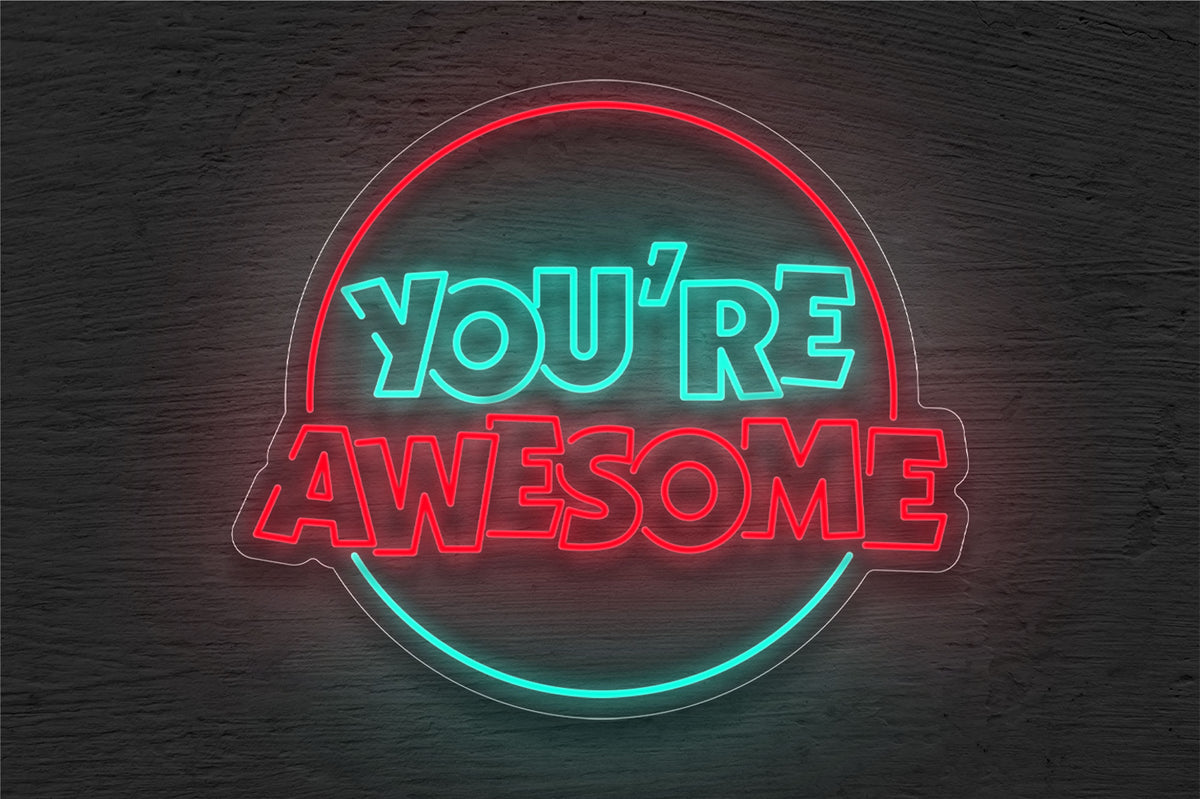 &quot;You&#39;re Awesome&quot; with Circle Border LED Neon Sign